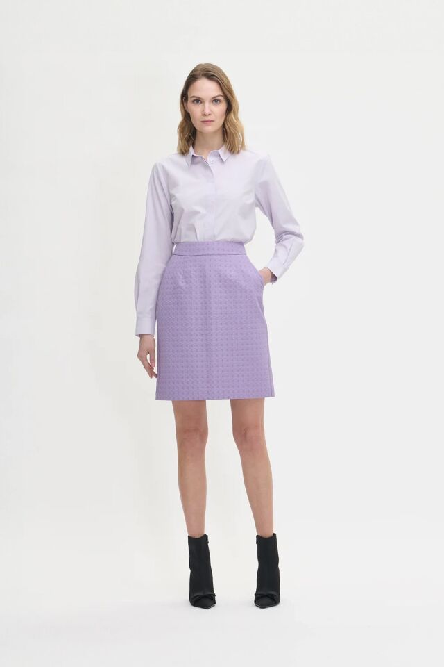 Kadın Kabartma Dokulu Yüksek Bel Astarlı Diz Üstü Etek LİLA - 48