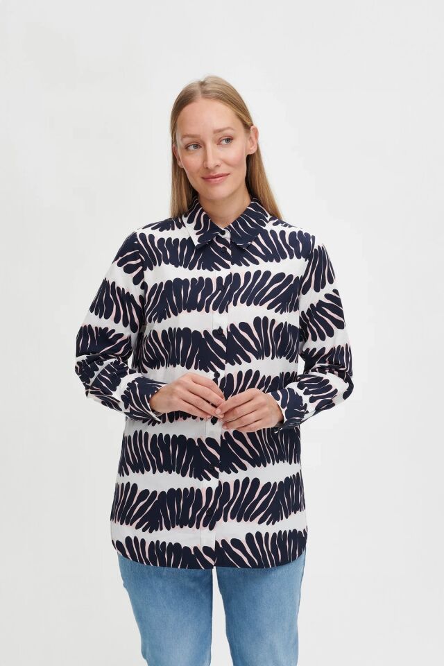 Kadın Lacivert Desenli Uzun Kollu Gömlek LACİVERT - 46