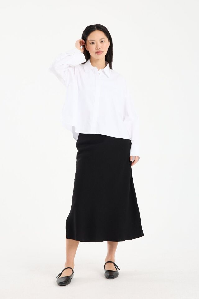 Kadın Oversize Gizli Patlı Uzun Kollu Gömlek BEYAZ - STANDART