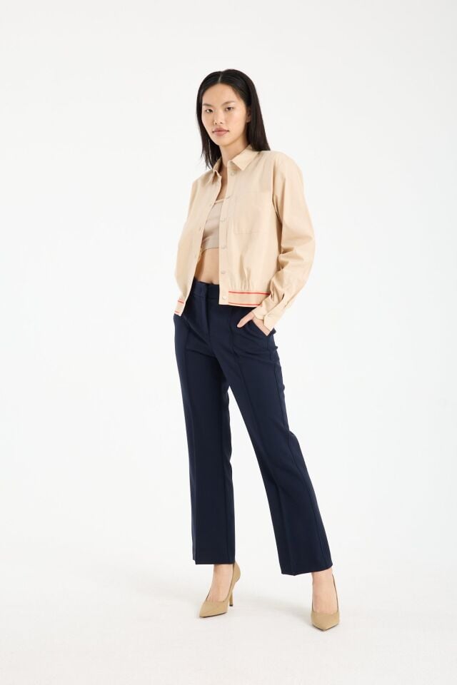 Kadın Mid Rise Hafif İspanyol Paça Premium Kumaş Pantolon LACİVERT - 44