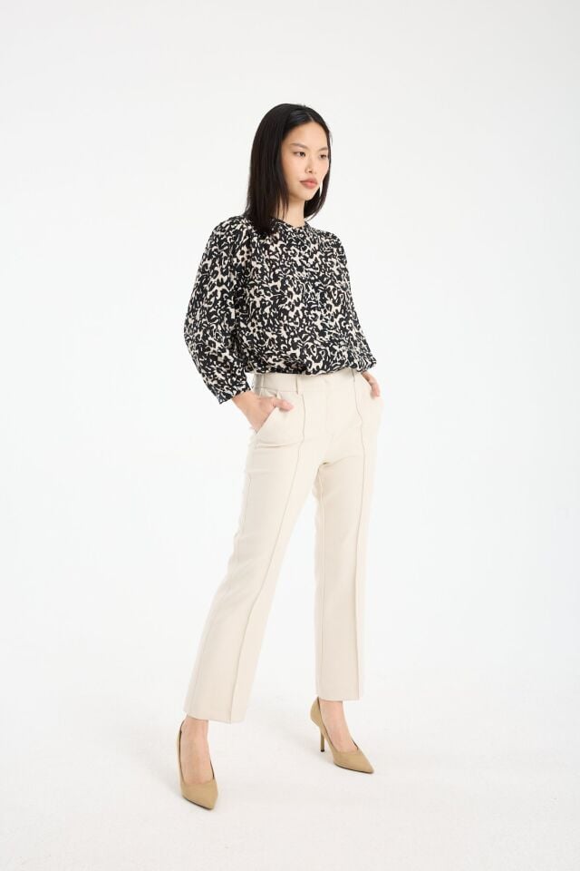 Kadın Mid Rise Hafif İspanyol Paça Premium Kumaş Pantolon BEJ - 44